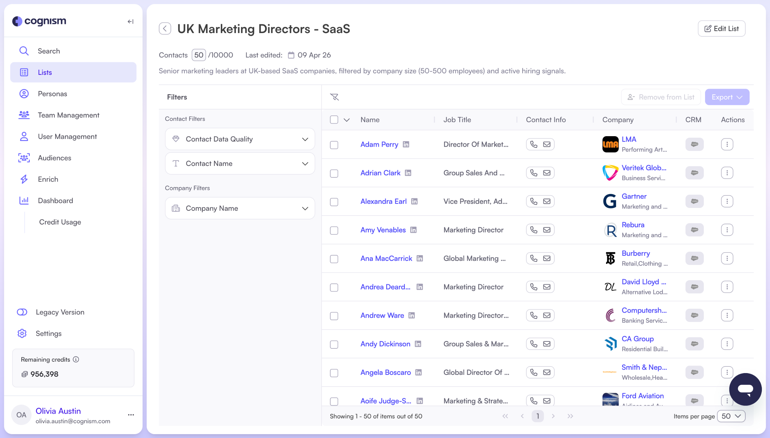 How to build and use lists in Cognism